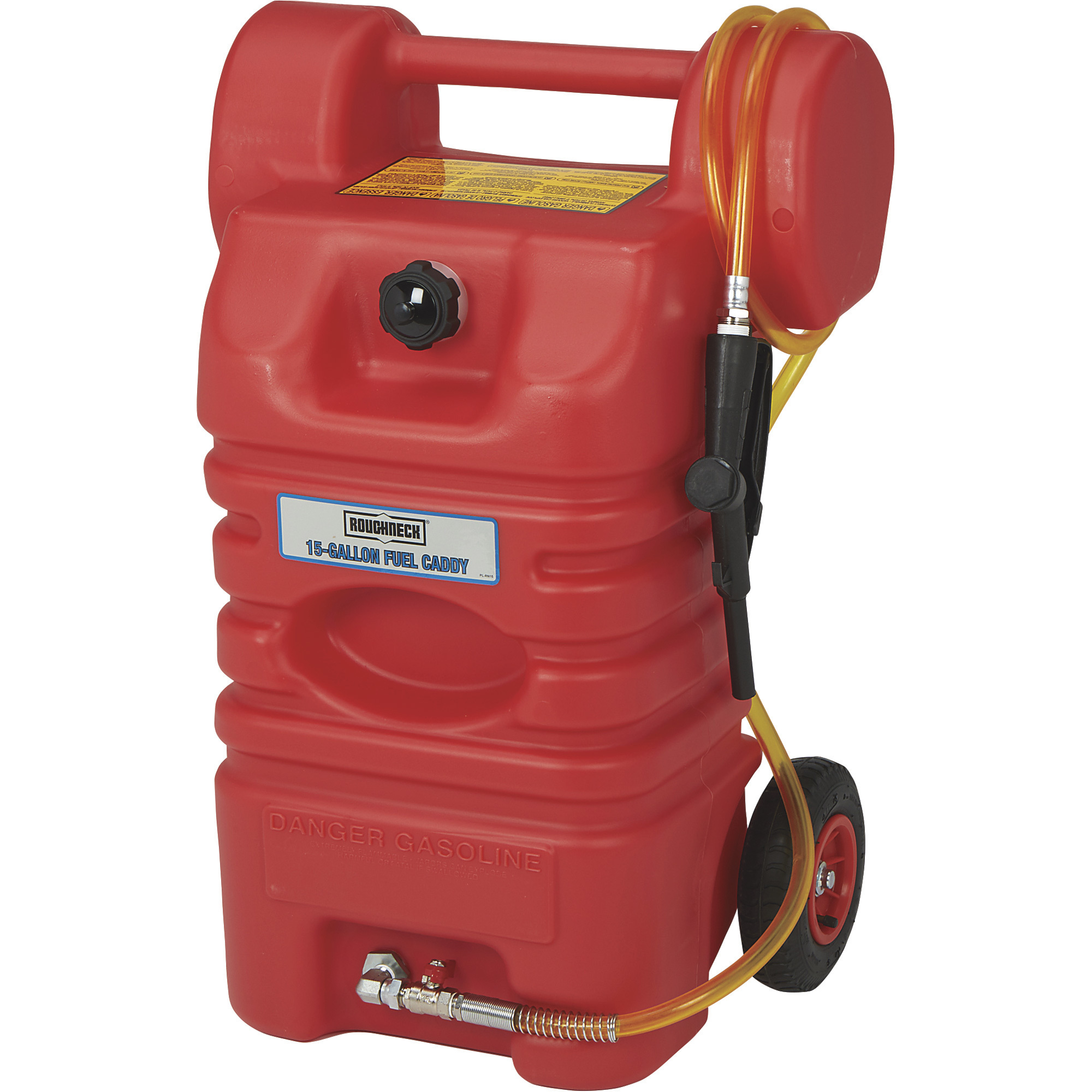 Roughneck Heavy-Duty Poly Gas Caddy, 15-Gal., Gravity-Fed Fuel Tank, Gasoline, Red